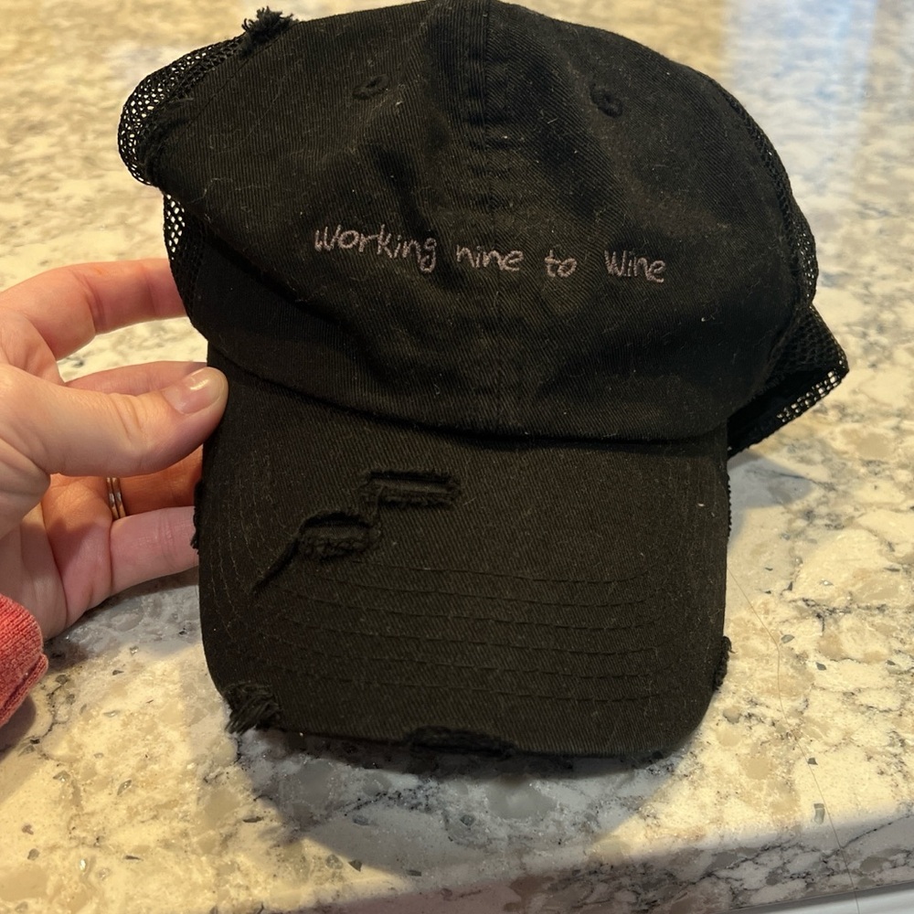 Black Distressed Cap with Embroidery